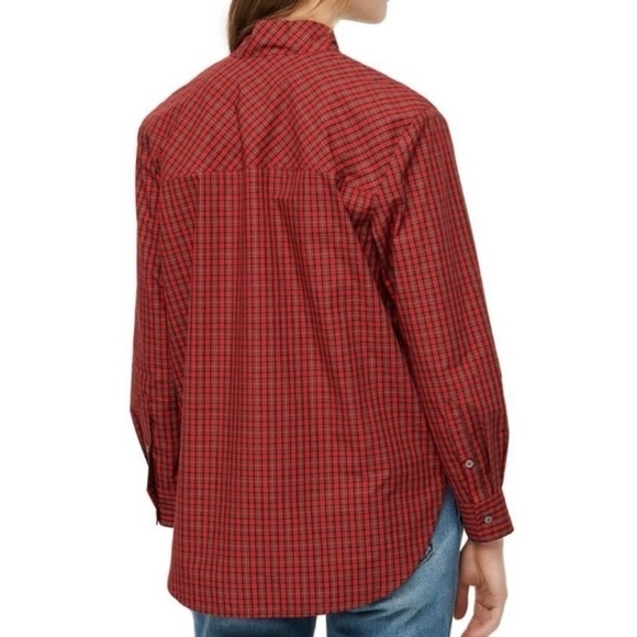 J.Crew Jeweled Button Popover Tunic Red and Black Checkered Tartan Plaid size 2 - Picture 2 of 13